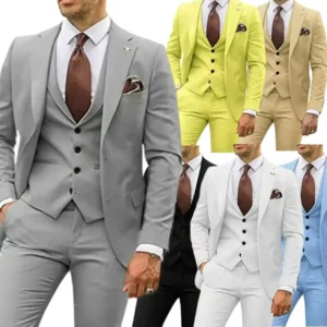 Formal Tuxedo Suits for Men Peak Lapel 3 Pieces Blazer Vest and Pants Set for Evening Party Business Wedding Dresses - Image 1