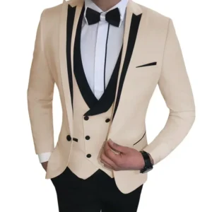 Luxury Suits for Men Formal Peak Lapel Tuxedo Set 3 Pieces Blazer Vest and Pants Set for Business Wedding Evening Party - Image 3