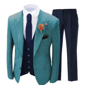 Plaid Suit Tuxedo Suits for Men 3 Pieces Blazer Vest and Pants Set Peak Lapel Luxury Men's Suit for Wedding Ceremony Prom - Image 3