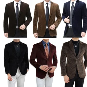 Corduroy Men's Casual Single Blazer Vintage Notch Lapel Regular Suit Elegant Tuxedos Set for Wedding Evening Parties Prom - Image 1