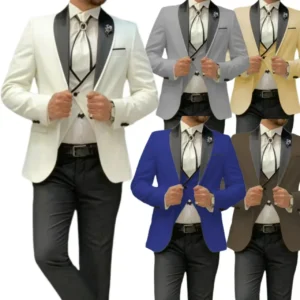 Men's Suits 3 Pieces Blazer Vest and Pant Set Shawl Lapel Regular Suit for Men High Quality Tuxedo Set for Wedding Business Prom - Image 1