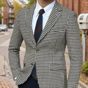 Houndstooth Suits for Men Notched Lapel 2 Pieces Set or Single Blazer Tweed Suit Tuxedo Set for Wedding Business Men's Suits - Image 5