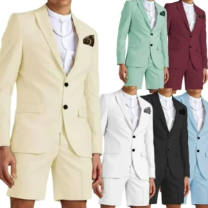 Slim Fit Suits for Men 2 Pieces Blazer and Shorts Pant Set Notched Lapel Tuxedo Fashion Suit Summer Wedding Sports Suit Set - Image 1