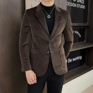 Corduroy Men's Casual Single Blazer Vintage Notch Lapel Regular Suit Elegant Tuxedos Set for Wedding Evening Parties Prom - Image 5