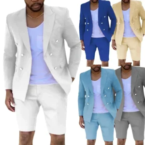 Casual Slim Fit Men's Suit 2 Pieces Blazer and Short Pants Set for Men Casual Summer Beach Wedding Dresses High Quality Tuxedo - Image 1
