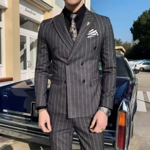 Formal Men's Striped Suit Two-Piece or 3 Pieces Blazer Vest Pant Set Slim Fit Classic Tuxedo Wedding Party Business Striped Suit - Image 4
