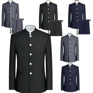 Traditional Formal Chinese Stand Collar Suits for Men Single Blazer or 2 Pieces Blazer and Pants Set for Wedding Prom Business - Image 1