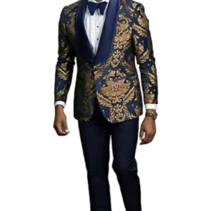 Stylish Slim Fit Mens Suits Floral Jacquard Shawl Lapel 2 Pieces Blazer and Pant Set Tuxedo Set Prom Wedding Dress Business - Image 5