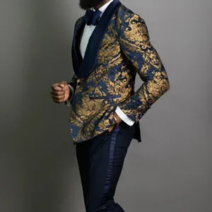 Stylish Slim Fit Mens Suits Floral Jacquard Shawl Lapel 2 Pieces Blazer and Pant Set Tuxedo Set Prom Wedding Dress Business - Image 2