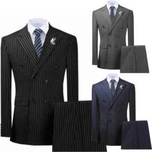 High Quality Slim Men's Striped Suit 2 Piece Blazer Pants Sets Slim Fit Tuxedo Set Casual Formal Suit Business Wedding Dresses - Image 1