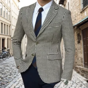 Houndstooth Suits for Men Notched Lapel 2 Pieces Set or Single Blazer Tweed Suit Tuxedo Set for Wedding Business Men's Suits - Image 4