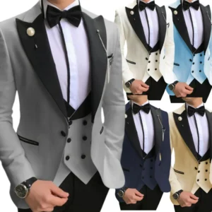 Slim Fit Suit for Men 3 Pieces Blazer Vest and Pants Classic Peak Lapel Tuxedo Wedding Formal Prom Business Suit - Image 1