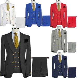 Formal Slim Fit Suits for Men Peak Lapel 3 Pieces Blazer Vest and Pants Set Luxury Men's Suit for Wedding Business Prom - Image 1