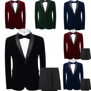 Classic Velvet Men Slim Fit Formal Suit Shawl Lapel Tuxedo Set 2-Piece Set Blazer and Pants Business Evening Party High Quality - Image 1