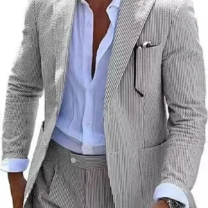 Seersucker Suits for Men 2 Pieces Blazer and Pants Notched Lapel Fashion Mens Suits for Summer Beach Wedding Dresses Men's Suits - Image 5