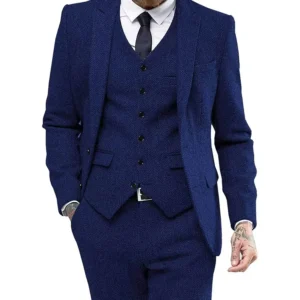 Retro Herringbone Suit for Men Stylish Vintage Tuxedo Set 3 Pieces Blazer Vest and Pant Set for Wedding Business Evening Party - Image 6