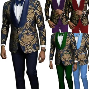 Stylish Slim Fit Mens Suits Floral Jacquard Shawl Lapel 2 Pieces Blazer and Pant Set Tuxedo Set Prom Wedding Dress Business - Image 1