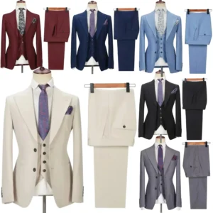 Slim Fit Tuxedo Men's Suits 3 Pieces Blazer Vest and Pants Set Peak Lapel High Quality Men's Suit for Wedding Business Ceremony - Image 1