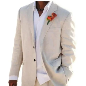 Casual Slim Fit Linen Suit for Men 2 Pieces Blazer Pant Sets Beach Summer Parties Wedding Regular Fit Casual Outfits - Image 3