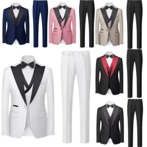 Formal Slim Fit Suits for Men Luxury Tuxedo 3 Pieces Blazer Vest and Pant Set Peak Lapel for Wedding Business Dress Suit for Men - Image 1