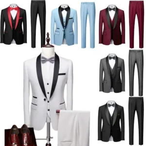 Elegant Men's Suits Classic Tuxedo Suits for Men 3 Pieces Blazer Vest and Pants Set Shawl Lapel for Wedding Business Prom - Image 1