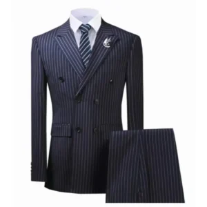 High Quality Slim Men's Striped Suit 2 Piece Blazer Pants Sets Slim Fit Tuxedo Set Casual Formal Suit Business Wedding Dresses - Image 4