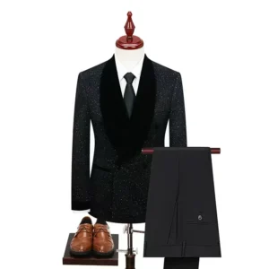 Stylish Suits for Men Shiny Yarn Coat Single Blazer or 2 Pieces Blazer and Pants Set Shawl Lapel Stage Costume Banquet Ceremony - Image 5