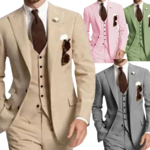 Fashion Men's Elegant Suit Peak Lapel 3 Pieces Blazer Vest and Pants Tuxedo Suit for Men for Wedding Business Banquet Male Suit - Image 1