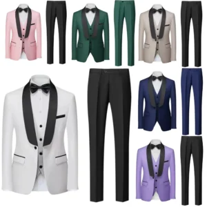 Classic Shawl Lapel Men's Suits 3 Pieces Blazer Vest and Pants Set Regular Tuxedo Suits for Men Business Ceremony Wedding Dress - Image 1