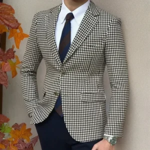 Houndstooth Suits for Men Notched Lapel 2 Pieces Set or Single Blazer Tweed Suit Tuxedo Set for Wedding Business Men's Suits - Image 3