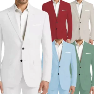 Casual Suit for Men 2 Pieces Blazer and Pants Set Notched Lapel Regular Tuxedo Set for Wedding Business Suit Jackets - Image 1