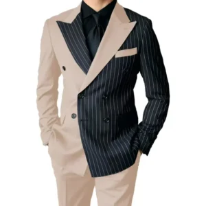 2024 New Luxury Men's Striped Suits Slim Fit Peak Lapel 2 Pieces Blazer and Pants Set for Wedding Prom Evening Party - Image 2