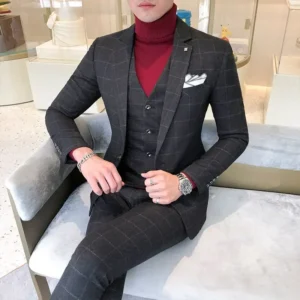 Luxury Men Dress Suits British 3Piece Set Men Wedding Suit New 2020 Fall Mens Business Formal Plaid Suit Men Slim Fit Dress Suit - Image 3