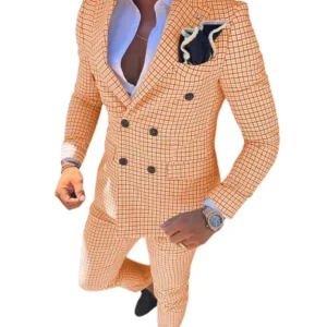 Men's Plaid Suits 2 Pieces Blazer and Pants Set Casual Tuxedo Set Double Breasted Peak Lapel Wedding Dresses Prom Evening Party - Image 6