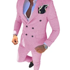 Men's Plaid Suits 2 Pieces Blazer and Pants Set Casual Tuxedo Set Double Breasted Peak Lapel Wedding Dresses Prom Evening Party - Image 3