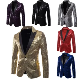Elegant Sequin Suits for Men Single Blazer Peak Lapel for Wedding Performance Stage Costume Party Tuxedo Suits for Men - Image 1
