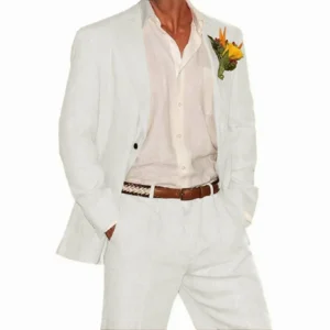 Casual Slim Fit Linen Suit for Men 2 Pieces Blazer Pant Sets Beach Summer Parties Wedding Regular Fit Casual Outfits - Image 6